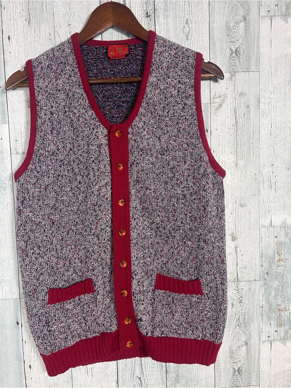 Vintage 60s 70s Wool Leon de Paris Sweater Vest L Marled Knit Eclectic Grandpa